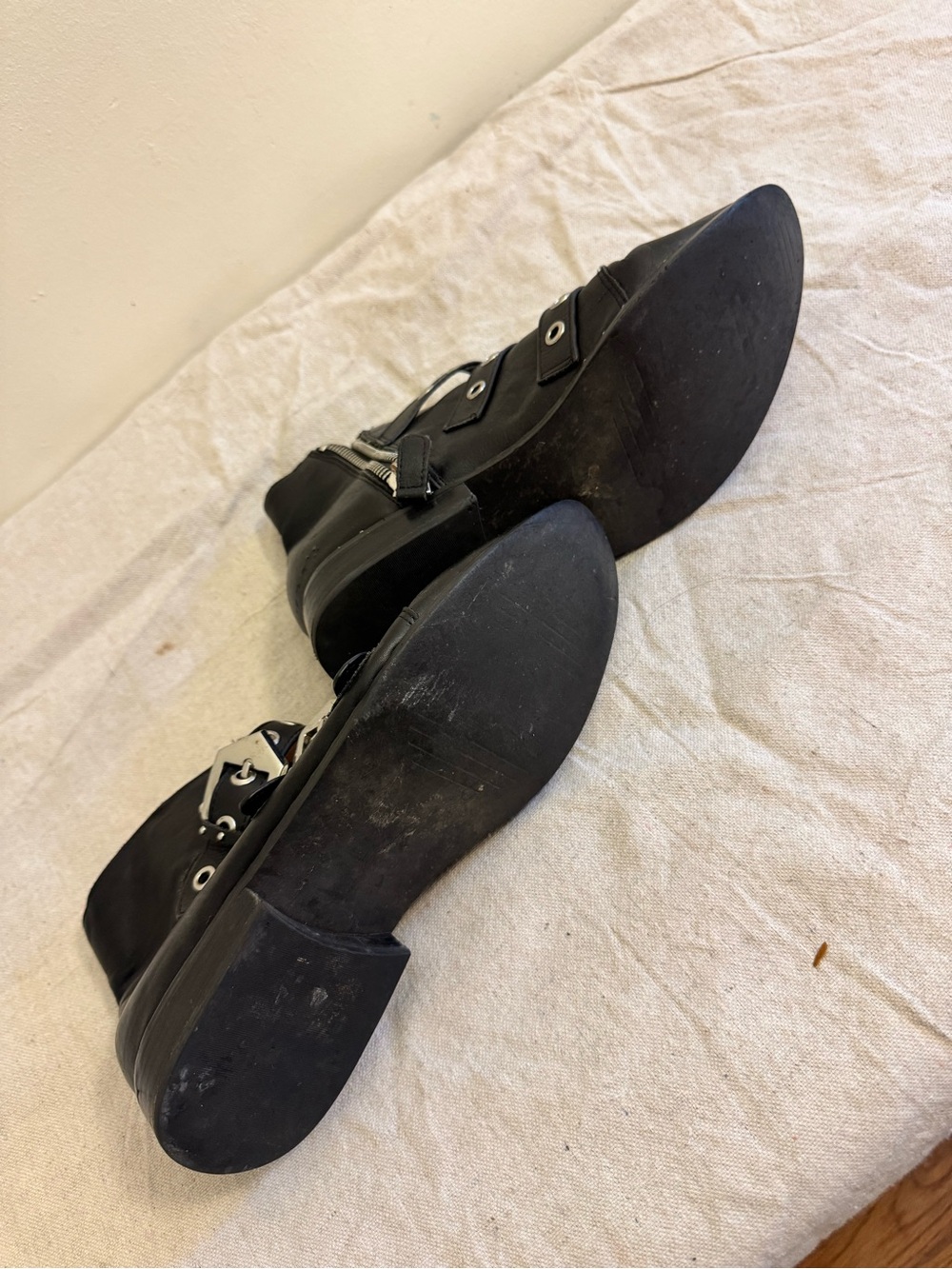 Black Leather Buckle & Stud Ankle Boots - Picture 5 of 5